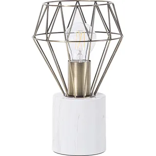 BELIANI Tischlampe Gold Metall 28 cm Glühbirnen-Optik Schirm Diamantform Lampenfuß Marmoroptik Kabel mit Schalter Modernes Design - Gold, Weiß