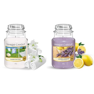 Yankee Candle Duftkerze im Glas (groß) – Clean Cotton – Kerze mit langer Brenndauer bis zu 150 Stunden & Duftkerze im großen Jar, Lemon Lavender, Brenndauer bis zu 150 Stunden