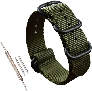 MZBUTIQ 22mm Grün Uhrenarmband Watch Band Dickes Nylon für Herren Matte Schwarze Schnalle 5 Ringe