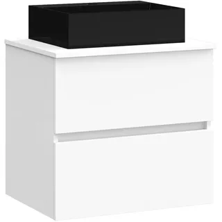 Baikal Badezimmerschrank Onyx Black, 2 Schubladen, zur Wandmontage, mit Keramik-Waschbecken in Mattschwarz, Melamin, 16 mm, Möbel montiert.