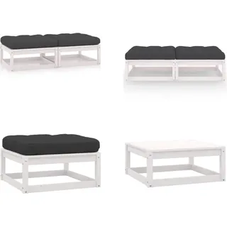 vidaXL Garten Fußhocker mit Kissen 2 Stk. Massivholz Kiefer - Fußhocker - Fußbank - Fußbänke - Fußstütze - Weiß