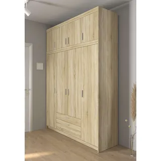 FURNIX Kleiderschrank Schrank ELIZA 4-türig mit Aufsatz und 2 Schubladen Eiche Sonoma - Beige