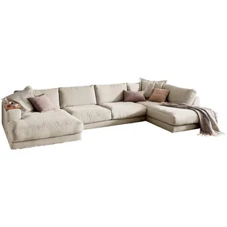 KAWOLA Sofa Madeline Wohnlandschaft U-Form Cord cremeweiß Longchair links - Weiß