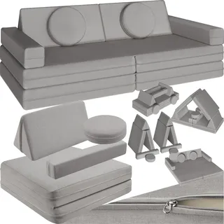 Tectake tectake® Spielsofa, 8-teilig, flexible Anordnung, Leinenbezüge, abnehmbar und waschbar, stapelbar