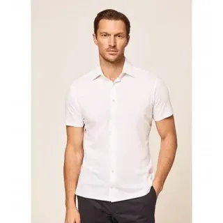 Hackett London für Herren. HM309433 Kurzärmeliges Slim Fit Hemd weiß (L), Lässig, Leinen, Kurzarm