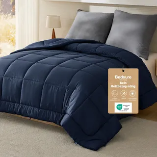 BEDSURE Bettdecke Ohne Bezug 155x220 - Bettdecke mit Integriertem Bezug | Bettdecke 155x220 für Allergiker Waschbare 4 Jahreszeiten Bettdecken Oeko-TEX Ganzjahresdecke Warm & Gemütlich, Blau