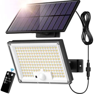 Solar-Außenleuchte mit 172 LEDs, 3 Leuchtmodi, Bewegungsmelder, IP65 wasserdicht, LED-Solarstrahler mit 5-m-Kabel für Garten und Garage