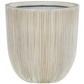 Beliani Blumentopf beige/weiß rund 31/31/33 cm Chios , Beige, Weiß , Naturmaterialen , 33 cm , Dekoration, Blumen & Blumentöpfe, Übertöpfe