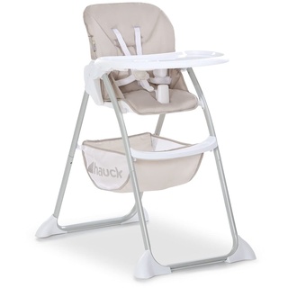 hauck Hochstuhl Sit N Fold für Kinder ab 6 Monate bis 15 kg, Klappbarer Reisehochstuhl mit Tisch, Einhändig Verstellbare Rückenlehne, Ultra Leicht, Großer Korb (Beige)