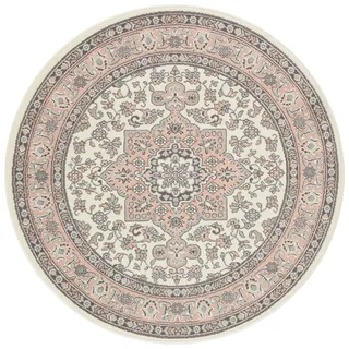 Nouristan Mirkan Orient Teppich Rund – Wohnzimmerteppich Orientalisch Kurzflor Vintage Orientalischer Teppich für Esszimmer, Wohnzimmer, Schlafzimmer – Creme Rosa, 160cm