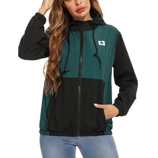 Doaraha Damen Outdoorjacke Regenmantel Wasserdicht Windbreaker Regen Laufjacke Wetterjacke Groß Größe Damenjacke Sportjacke Funktionsjacke Sommerjacke, Dunkelgrün Schwarz, XXL