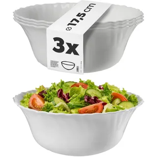 KADAX Schüssel ∅ 17,5 cm, 3er Set, Schale aus gehärtetem Glas, Obstschale, Salatschüssel, Dessertschale, Müslischüssel, Suppenschale, Snackschale, Spülmaschinenfest (Weiß)