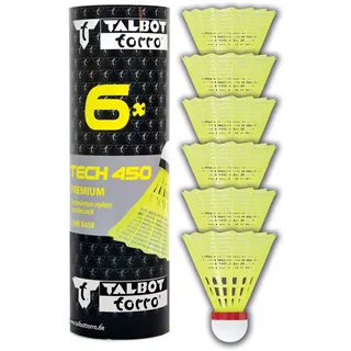 Talbot Torro Talbot-Torro® Badminton Ball Tech 450, 6er Dose, Farbe: Gelb, Geschwindigkeit: Rot/Schnell, Premium-Nylonfederball, Federball Shuttle, Nylonshuttles, für Indoor & Outdoor