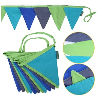 Papierdrachen Wimpelkette als Kinderzimmer Deko | 3m Wimpel je 16x18cm 12Stück | Grün Grau | Fähnchen Girlande Kindergeburtstags-Dekoration Set 5