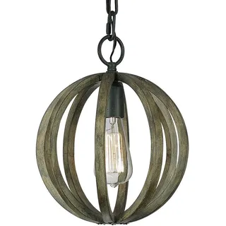 Hängeleuchte Industrial Nordica Allier Holz Eiche Eisen Grau 1 Licht E27 - Hellbraun