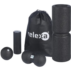 relexa Starter Set comfort in Schwarz - 5-teilig mit Komfortrolle, Faszienrollen und -bälle für Verspannungen und Verklebungen, Selbstmassage für alle Muskeln, vielseitige Anwendung, inklusive eBook