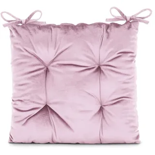 AmeliaHome Stuhlkissen mit Bändern 40x40 cm Sitzkissen Samt Velvet Optik Aleksa Rosa