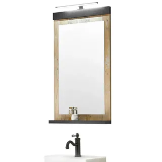 Furn.Design Badspiegel Used Wood hell, anthrazit, Badspiegel mit Ablage 56 x 95 cm , Eichefarben, Anthrazit , Holzwerkstoff , Altholz , Vintage , 56x95x10 cm , FSC 100% , Spiegel, Wandspiegel