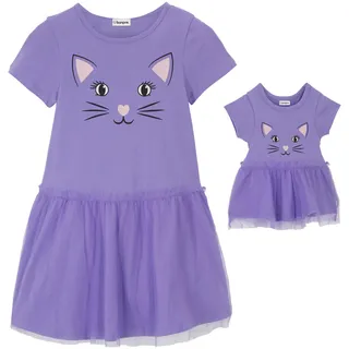 Midikleid BONPRIX, Mädchen, Gr. 92/98, N-Gr, lila (helllila), Obermaterial: 100% Baumwolle. Netz: 100% Polyester, regular fit, Kleider Midikleid, aus Baumwolle und Polyester, Regular Fit, mit Tüll-Detail am Rock
