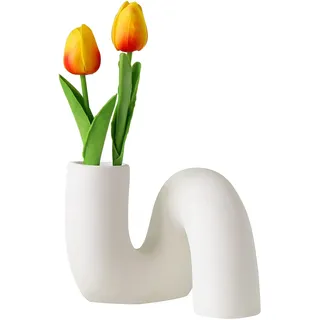 PhiDor Weiße gedrehte Keramik-Blumenvase für Dekoration, Moderne, minimalistische Abstraktionsvasen, Bauernhaus-dekorative Vase für Tafelaufsätze, Küche, Büro, Wohnzimmer, Hochzeitsblumendekoration