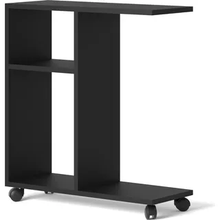 Couchtisch Organizer TRASCO 1 auf Rollen 60 cm Laptop-Tisch Nachttisch Console Sofatisch Regal Schwarz Matte - Schwarz