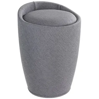 Wenko Badhocker Candy Leinen Optik Grau, Hocker mit Stauraum für das Badezimmer und Wohnzimmer, integrierter Wäschesammler, ABS-Kunststoff, BPA-frei, Fassungsvermögen 20 L, Ø 36 x 50,5 cm