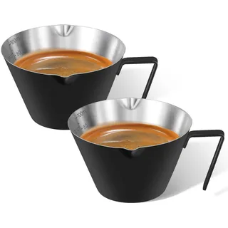 carrottimes Espresso Messbecher 100ml, 2 Stück 304 Edelstahl Espresso Kännchen, Doppel-Ausguss und Doppelskala Metall Kaffee Messglas, Espressotassen mit Griff (Schwarz)