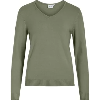 Dünner Strickpullover Knitted Basic Stretch Sweater Langarm V-Neck VIRIL | XS - Grün