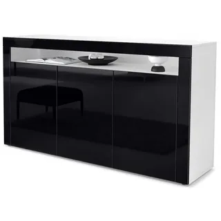 Vladon Sideboard Schwarz Hochglanz Holzwerkstoff, 155x92x40 cm, Wohnzimmer, Kommoden, Sideboards,