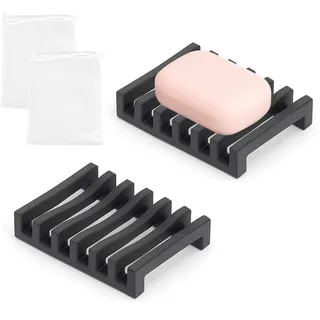 2 pcs Silikon Seifenschale, Seifenschale mit Ablauf, Leicht Zu Reinigen Seifenablage, seifenschale schwarz, seifenablage waschbecken Andere Orte, für Bad, Küche, Halten Sie Ihre Seife Länger Trocken