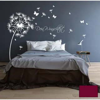 ilka parey wandtattoo-welt® Wandtattoo Wandaufkleber Pusteblume Blüten Schmetterlinge Wunschtext M1416 - ausgewählte Farbe: *Beere* - ausgewählte Größe:*XL 170cm breit x 180cm hoch