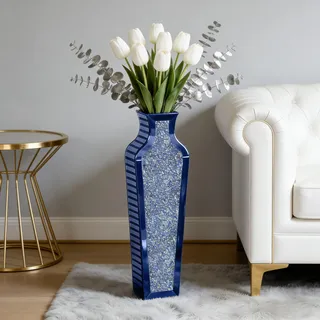 SHYFOY 67,5 cm Blaue verspiegelte Bodenvase mit Crushed Diamond Inlay, Moderne hohe dekorative Vase für Trockenblumen und Pampasgras, glitzernde Glam-Akzente, Heimdekoration