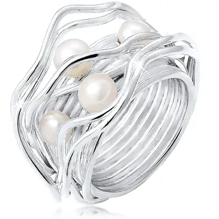 Perlenring NENALINA "Ring Süßwasserperlen Geschwungen Gedreht 925 Silber" Gr. 60, silber, Fingerringe, Damen, 60, ohne Stein, Silber 925 (Sterlingsilber), 22mm, Perlenring