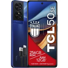 TCL 50SE Smartphone 4G Display 6,78 Zoll FHD+ 90 Hz, 256 GB, 12 GB RAM (6 GB + 6 GB RAM Erweiterung), 50 MP Hybrid-Kamera, Android 14, Akku 5010 mAh Fast Charging, Dual SIM, Blau, zusätzliches USB