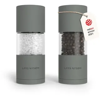 LARS NYSØM Salz und Pfeffermühle Set aus Edelstahl mit einstellbarem Keramikmahlwerk I Pfeffermühle und Salzmühle I Manuelle Gewürzmühlen (2 Stück) (Ash Gray)