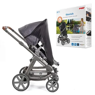 Reer ShineSafe Sonnenverdeck | Universal-Sonnenschutz für Kinderwagen & Buggys | UV-Schutz 50+ | flexibel verstellbar & leicht zu befestigen | Farbe: grau