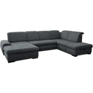 CAVADORE Wohnlandschaft Lexi / Große U-Form mit XXL-Longchair links und Kopfteilverstellung / Leichte Fleckenentfernung dank Soft Clean / 329 x 82-99 x 224 / Flachgewebe: Dunkelgrau