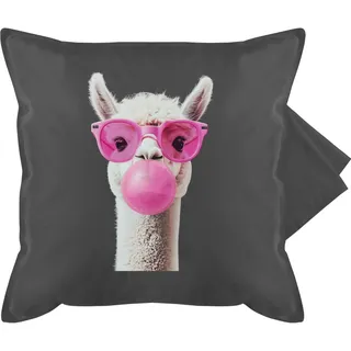 Shirtracer Kissenbezug - Lama - Kissen - Cooles Alpaka Geschenk Alpakas I - 50 x 50 cm - Grau - Motiv mit Motiven zierkissen kissenhülle Aufdruck Polster kuschelkissen