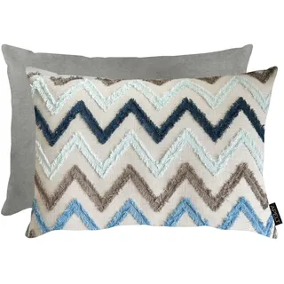 Dekokissen APELT "Ravenna mit Wendefunktion", grau, blau, natur, bestickt, B:35cm H:10cm L:50cm, Mischgewebe, Dekokissen_Sitzkissen_Kissenhüllen, Dekokissen, inclusive Soft-Kissenfüllung 100% PES