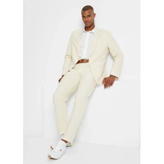 Anzug BONPRIX "Anzug aus luftigem Leinen-Mix (2-tlg.Set), Regular Fit", Herren, Gr. 62, N-Gr, beige (sandbeige), Web, Obermaterial: 55% Leinen, 45% Baumwolle. Futter: 100% Polyester, unifarben, festlich, regular fit, Anzüge Anzug, zweiteiliges Set mit Sakko und Hose, aus Leinen und Baumwolle