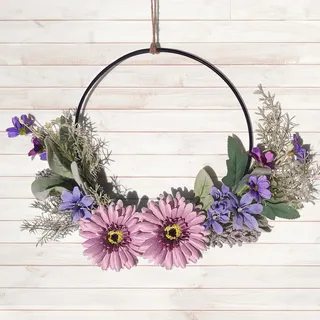 Türkranz Kranz Deko, Künstliche Blumen Gerbera Kranz Girlande Willkommen Girlande Frühling Wandkranz Metall Deko Ringe Frühlingsdeko für Ostern Hochzeit Wohnzimmer Hochzeit