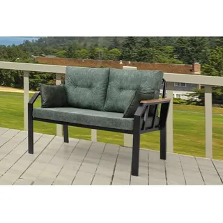 Hanah Home Robustes Garten-Lounge-Set (3-teilig), Grün & Schwarz, 120 cm Sofa & Ohrensessel | 100% Metall, pflegeleichter Stoff | Ideal zum Entspannen im Freien