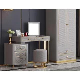 Schminktisch Stuhl Luxus Konsole Kommode Schlafzimmer Konsolentisch Holz 2tlg - Grau