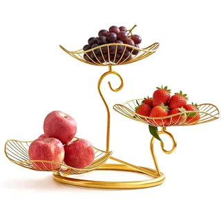 Wapasezyar 3-Stöckiger Obstkorb aus Massivem Eisen, Obstschale & Etagere, Obstkorb aus Metall zur Obstaufbewahrung, Küchenorganisator für Obst, Gemüse, Snacks und Brot (Gold)