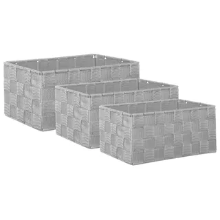 Brandsseller 3er Set Aufbewahrungsboxen - 22x15x11 cm, 21x13x9,5 cm, 19x11x8,5 cm – eckige Regalkörbe ohne Deckel – Rattanoptik, geflochten mit Metallrahmen – Hellgrau
