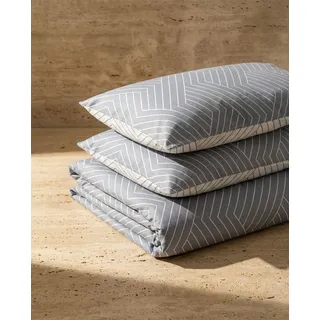 LERUUM Herbst Bettwäsche Set 155x220 Baumwolle Graue Weiß Bettbezug Streifenmotiv Wende Bettwaren inkl 1 Kopfkissenbezug 80x80cm