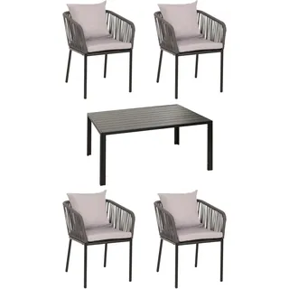 MCW Gartengarnitur N41 Sitzgruppe Tisch 4xStuhl Wetterfest Alu 140x80cm Seilgeflecht Rope anthrazit