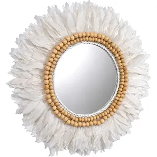 Romimex Wandspiegel, weiß, Federn, 80 x 3 x 80 cm, rund