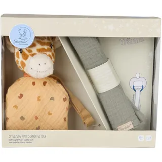 Sterntaler Träumli-Set Giraffe Kaya- Kuscheltuch aus Flausch mit Schnullerband - Silikonring und Klettverschluss zum Befestigen des Schnullers - Musselintuch - Geschenk, ab Geburt, ocker
