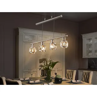 Höhenverstellbare Glas LED Balkenpendelleuchte 4-flammig für über Esstischlampe